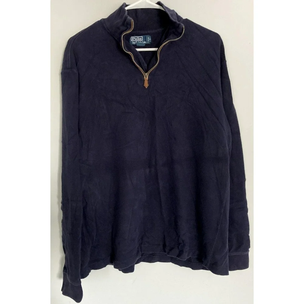 Vtg Polo Ralph Lauren Sweater Men 2XL Navy 1/4 Zip Mock Neck Elbow Patch